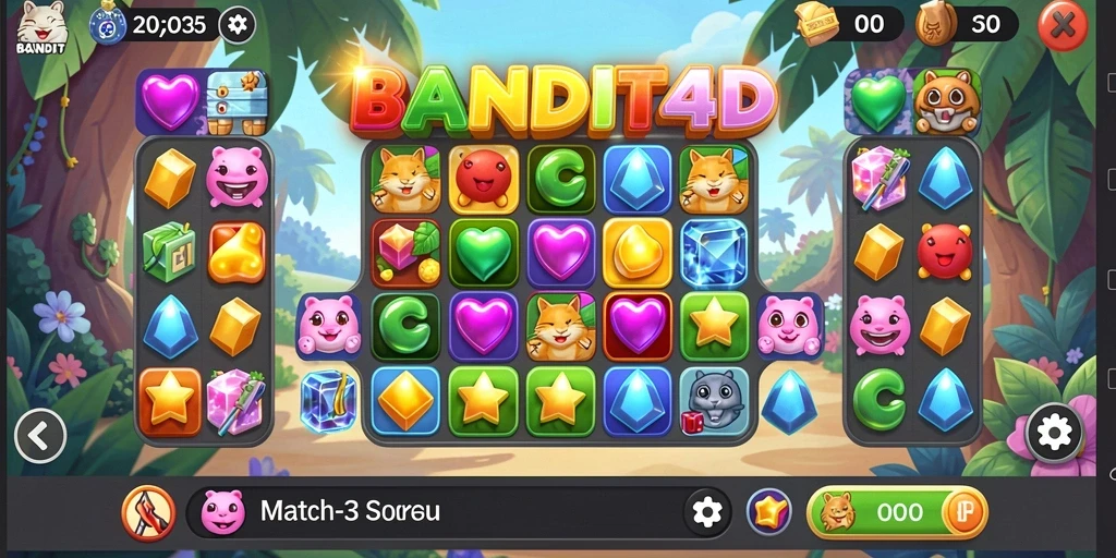 Gameplay menarik BANDIT4D dengan tantangan Match-3.