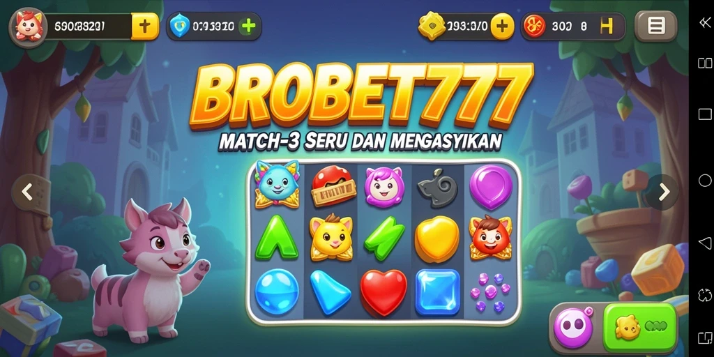 Tampilan gameplay seru di BROBET77 dengan tantangan Match-3.