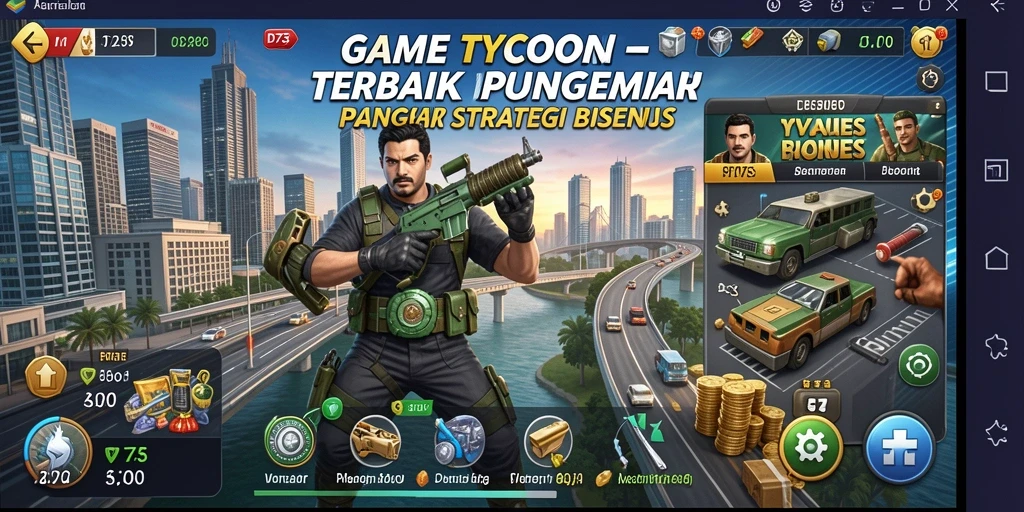 Screenshot gameplay D73 menunjukkan strategi bisnis yang menarik.