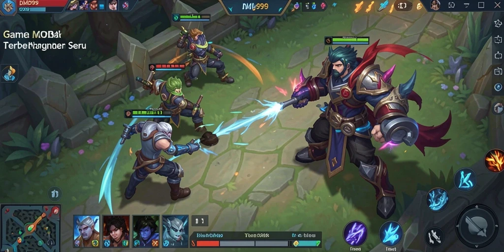 Tampilan gameplay seru DMD999 yang menampilkan aksi MOBA epik.