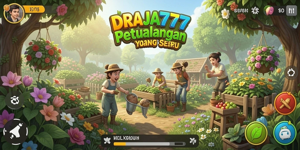 Tampilan gameplay <strong>DRAJA777</strong> dengan ladang yang subur dan penuh warna.