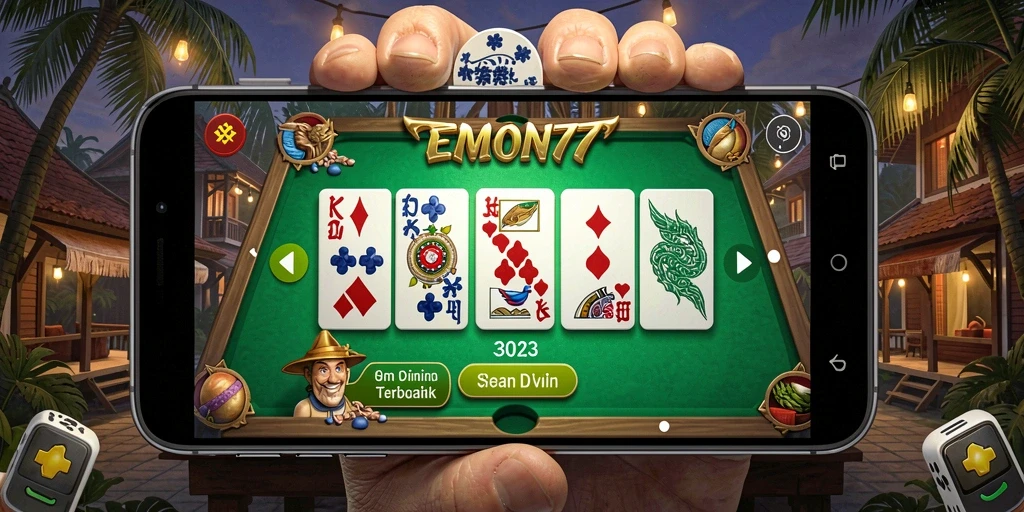 Tampilan gameplay seru dari EMON77 yang menampilkan strategi Domino.