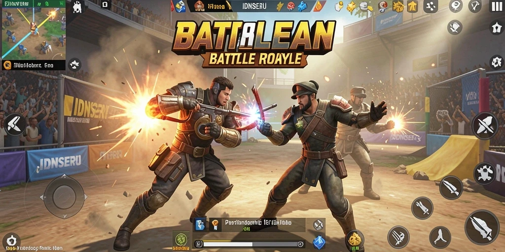 Tampilan gameplay seru dalam IDNSERU dengan aksi Battle Royale.