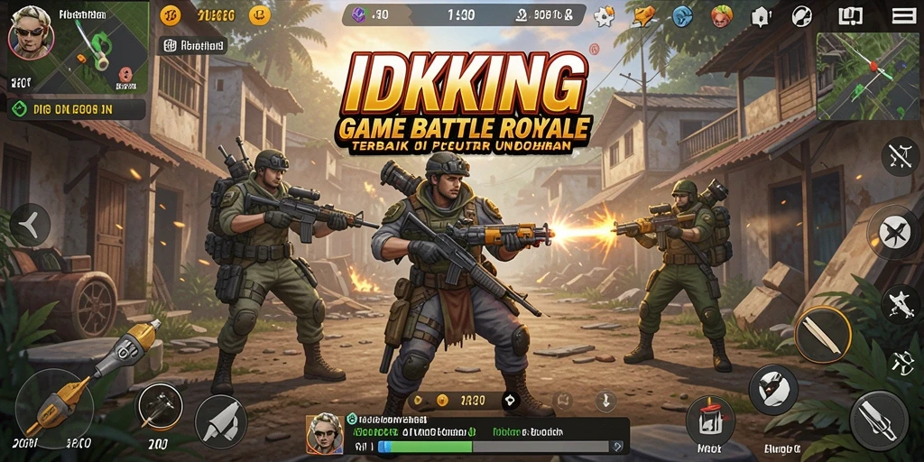 Screenshot gameplay IDRKING menampilkan pertarungan seru di medan perang Battle Royale.