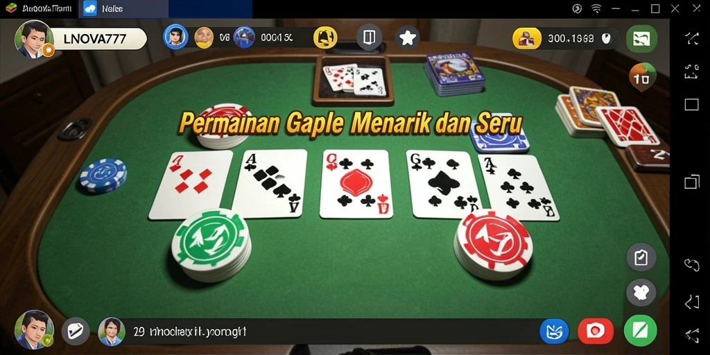 Screenshot LNOVA777 menampilkan gameplay Gaple yang seru dan interaktif.