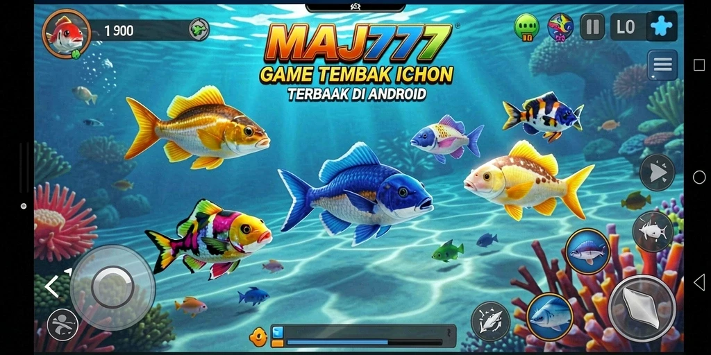 Tampilan gameplay MAJ777 yang menampilkan aksi menangkap ikan.