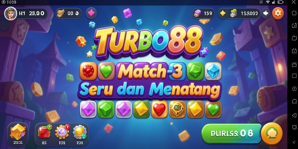 Screenshot dari gameplay seru TURBO88 dengan tantangan Match-3.
