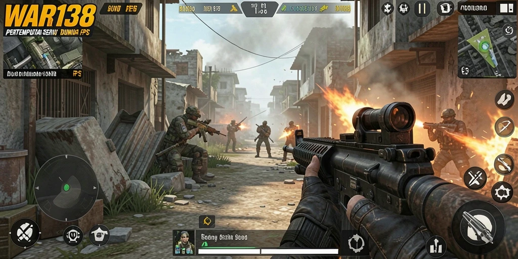 Tampilan gameplay menegangkan dalam <strong>WAR138</strong> menunjukkan aksi tembak-menembak yang seru.