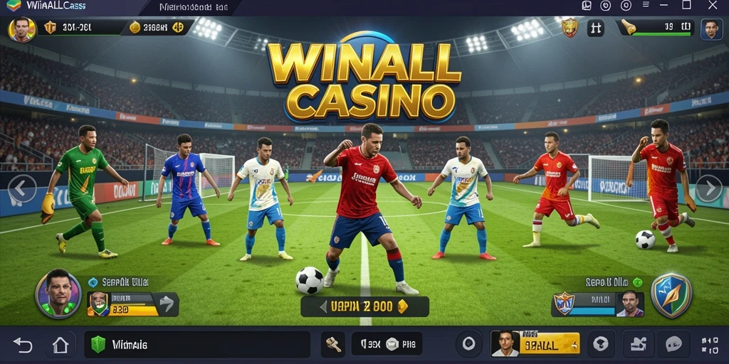Tampilan gameplay <strong>WINALLCASINO</strong> yang menarik dan interaktif dengan tema sepak bola.